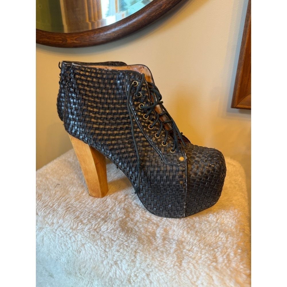 Jeffrey Campbell lita spike Woven Platform Ankle Boots Lace Up Chunky Heels 10M - Picture 4 of 9